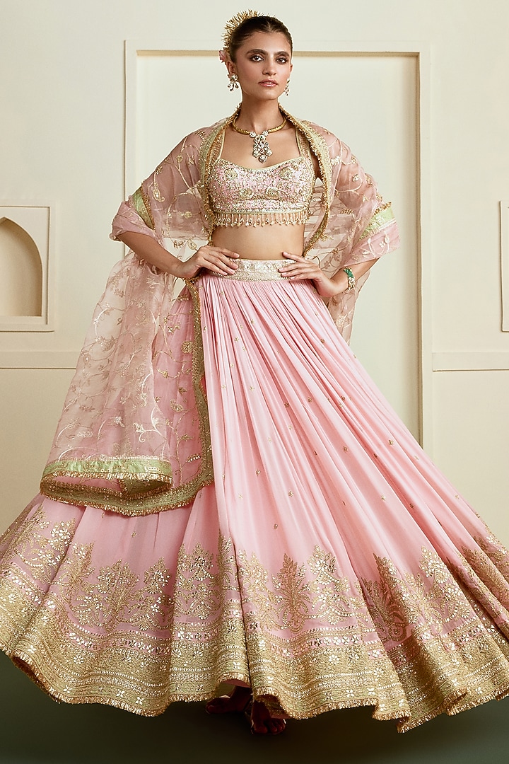 Pink Georgette Embellished Bridal Wedding Lehenga Set by GOPI VAID at Pernia's Pop Up Shop