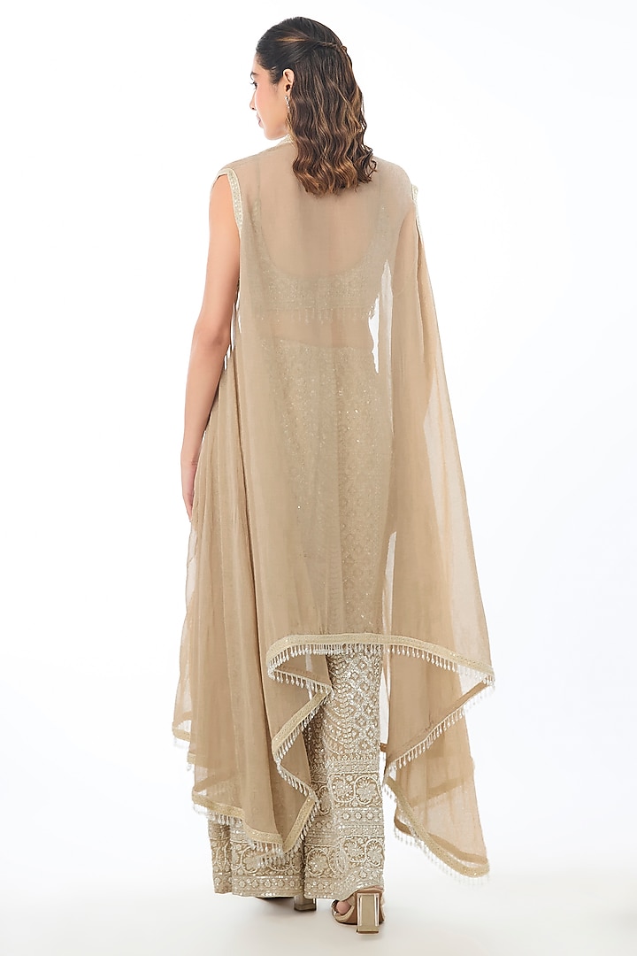 Brown Georgette Chikankari Embroidered Pant Set by GOPI VAID at Pernia's Pop Up Shop