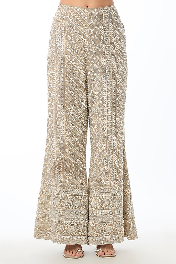 Brown Georgette Chikankari Embroidered Pant Set by GOPI VAID at Pernia's Pop Up Shop