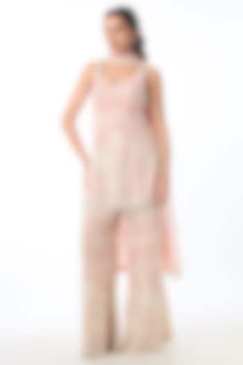 Soft Pink Georgette Chikankari Embroidered Kurta Set by GOPI VAID at Pernia's Pop Up Shop