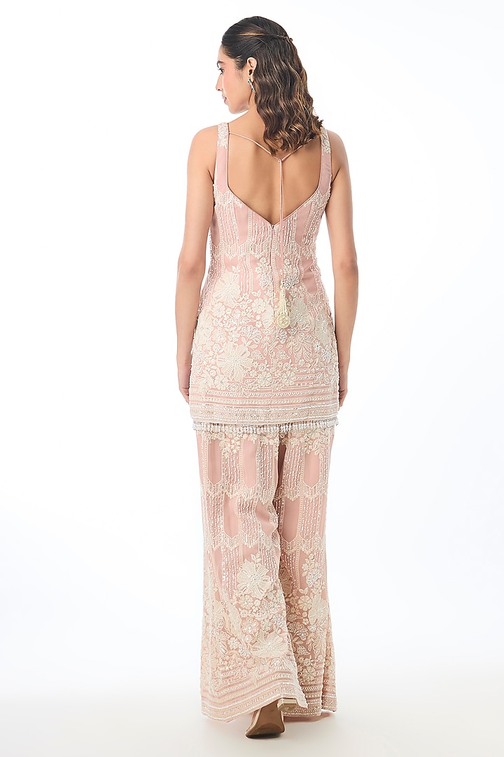 Soft Pink Georgette Chikankari Embroidered Kurta Set by GOPI VAID at Pernia's Pop Up Shop