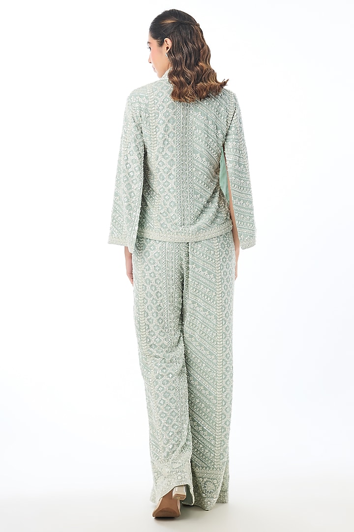 Blue Georgette Chikankari Embroidered Pant Set by GOPI VAID at Pernia's Pop Up Shop