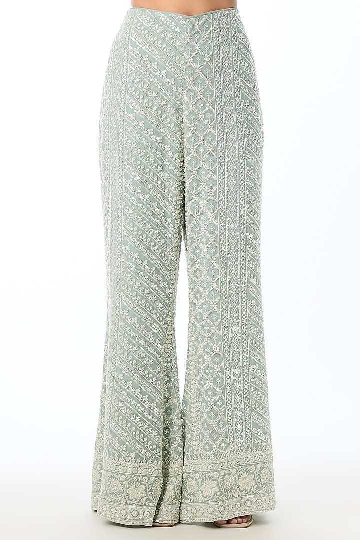 Blue Georgette Chikankari Embroidered Pant Set by GOPI VAID at Pernia's Pop Up Shop