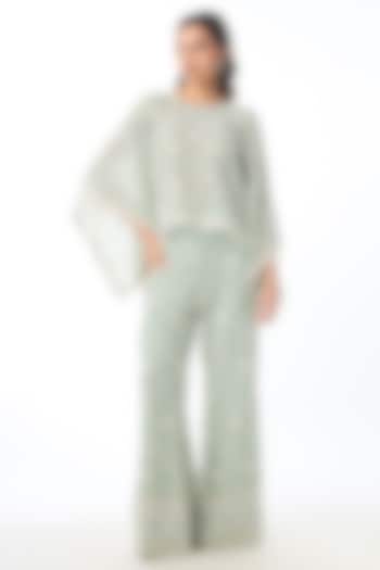 Green Georgette Chikankari Embroidered Pant Set by GOPI VAID at Pernia's Pop Up Shop