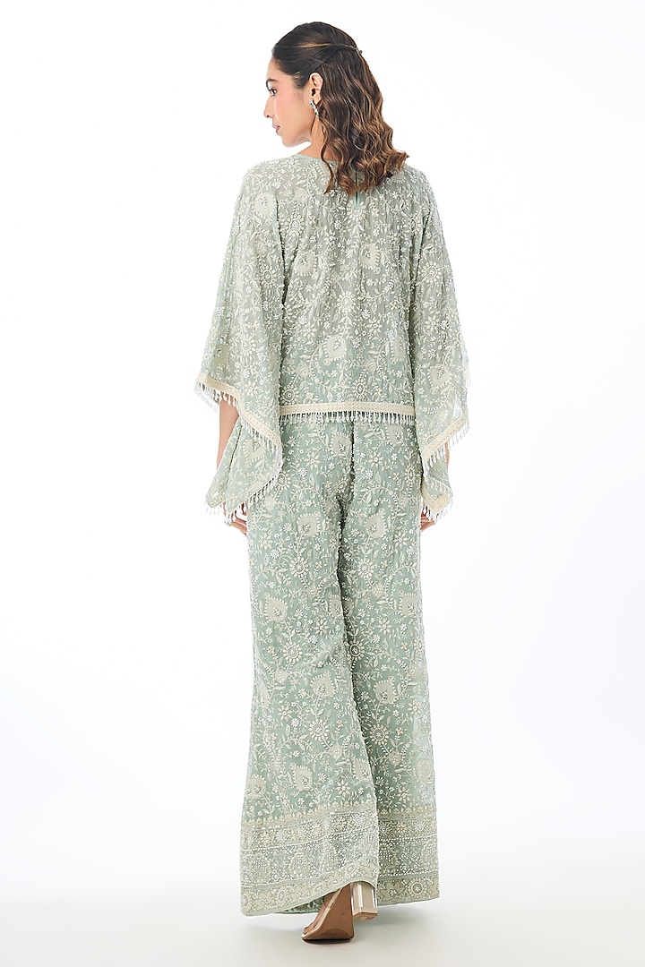 Blue Georgette Chikankari Embroidered Pant Set by GOPI VAID at Pernia's Pop Up Shop