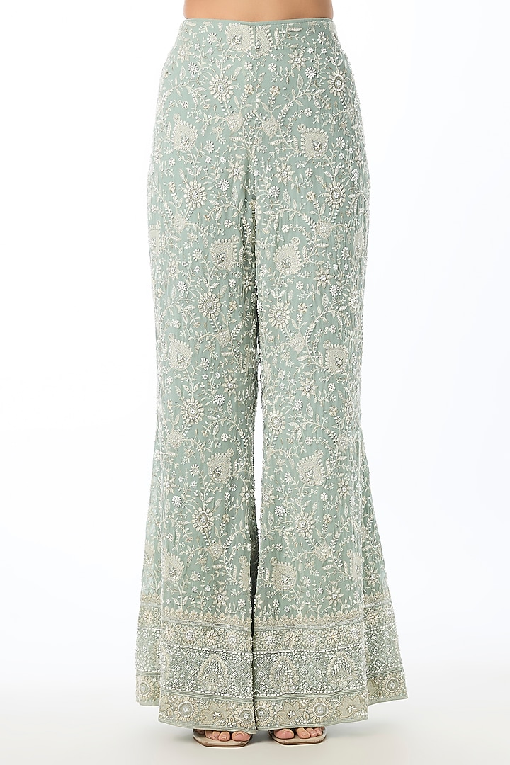 Blue Georgette Chikankari Embroidered Pant Set by GOPI VAID at Pernia's Pop Up Shop