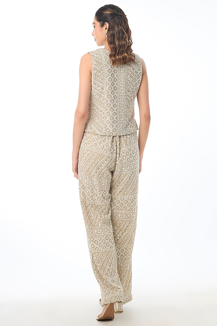 Brown Georgette Chikankari Embroidered Pant Set by GOPI VAID at Pernia's Pop Up Shop