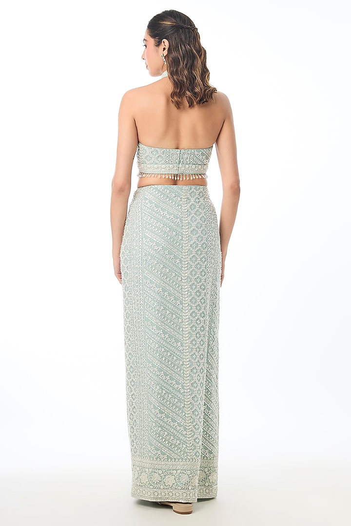 Blue Georgette Chikankari Embroidered Skirt Set by GOPI VAID at Pernia's Pop Up Shop