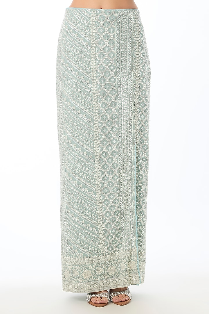 Blue Georgette Chikankari Embroidered Skirt Set by GOPI VAID at Pernia's Pop Up Shop