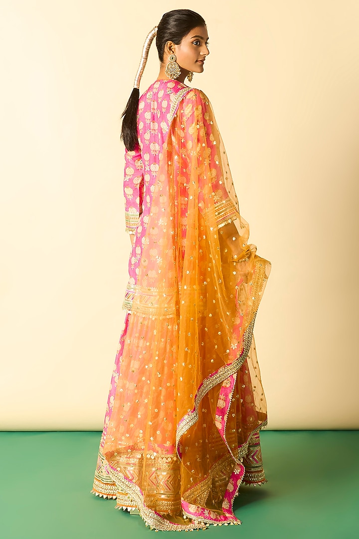 Pink Cotton Silk Embroidered Flared Wedding Sharara Set by GOPI VAID at Pernia's Pop Up Shop