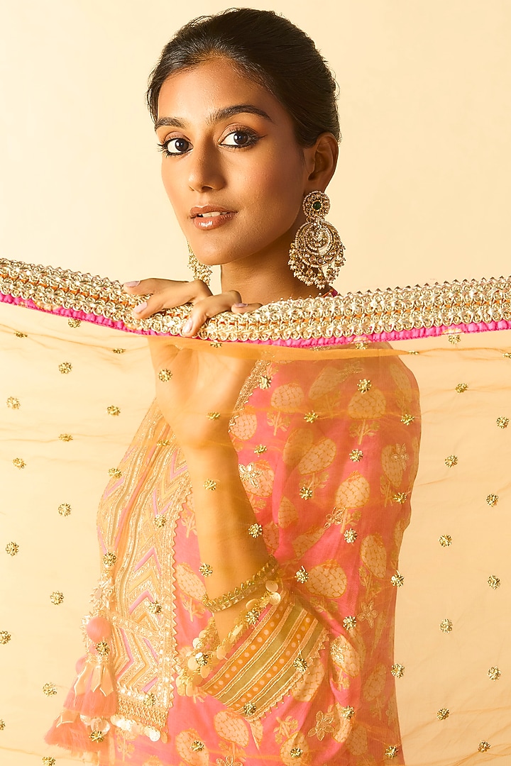 Pink Cotton Silk Embroidered Flared Wedding Sharara Set by GOPI VAID at Pernia's Pop Up Shop