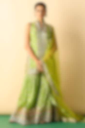 Lime Green Cotton Silk Gota-Patti Embroidered Wedding Sharara Set by GOPI VAID at Pernia's Pop Up Shop