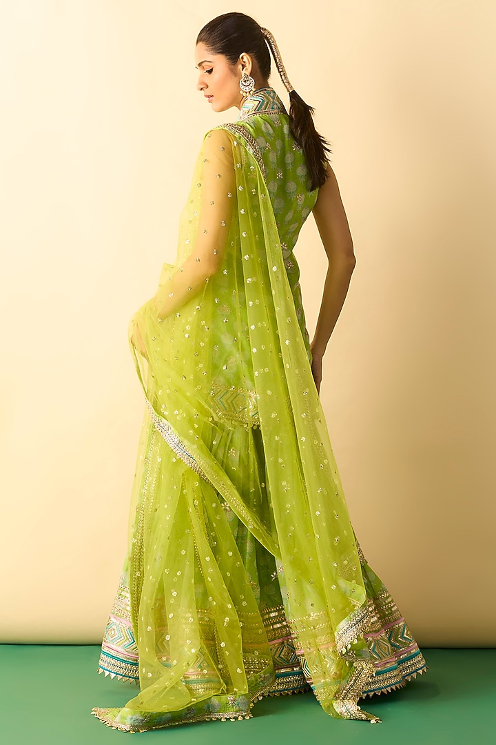 Lime Green Cotton Silk Gota-Patti Embroidered Wedding Sharara Set by GOPI VAID at Pernia's Pop Up Shop