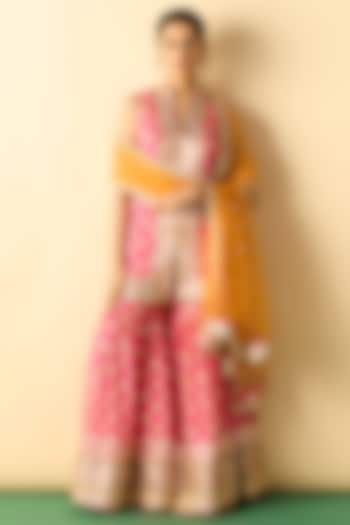Pink Cotton Silk Gota-Patti Embroidered Wedding Sharara Set by GOPI VAID at Pernia's Pop Up Shop