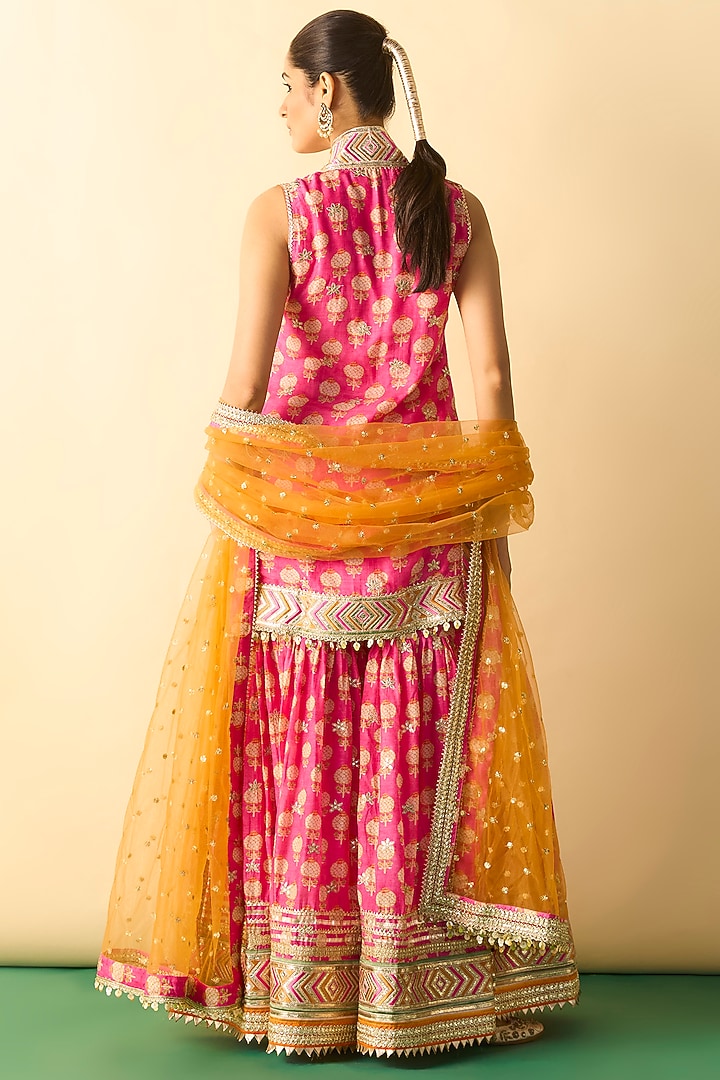 Pink Cotton Silk Gota-Patti Embroidered Wedding Sharara Set by GOPI VAID at Pernia's Pop Up Shop
