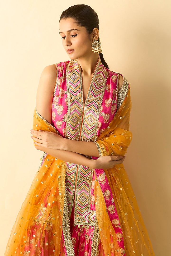 Pink Cotton Silk Gota-Patti Embroidered Wedding Sharara Set by GOPI VAID at Pernia's Pop Up Shop