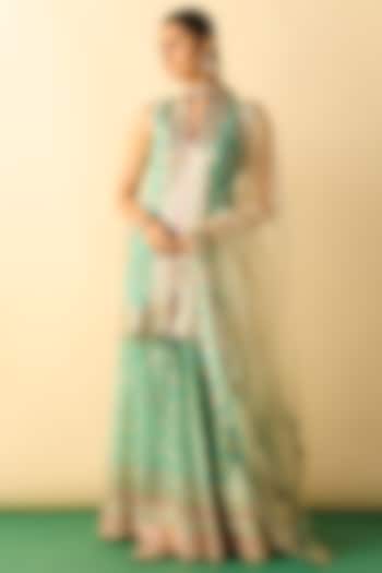 Aqua Cotton Silk Gota-Patti Embroidered Wedding Sharara Set by GOPI VAID at Pernia's Pop Up Shop