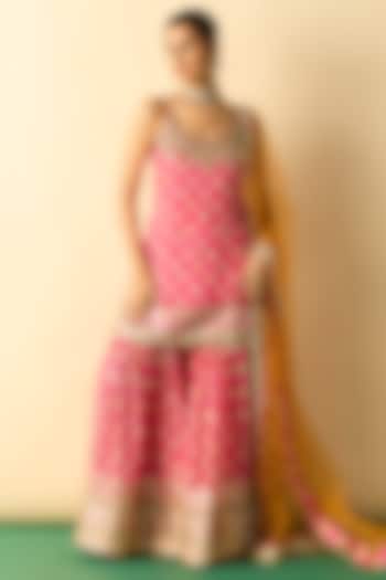 Pink Cotton Silk Embroidered Wedding Sharara Set by GOPI VAID at Pernia's Pop Up Shop