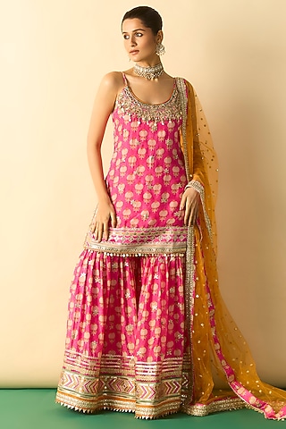Pink Cotton Silk Embroidered Sharara Set by GOPI VAID