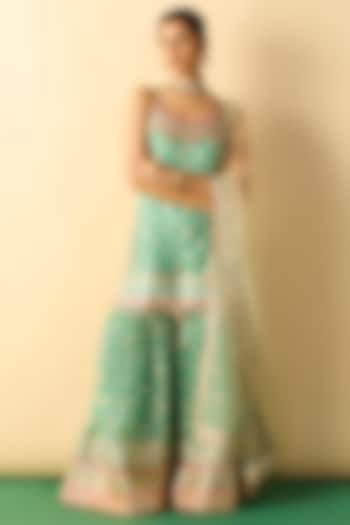 Aqua Cotton Silk Embroidered Wedding Sharara Set by GOPI VAID at Pernia's Pop Up Shop