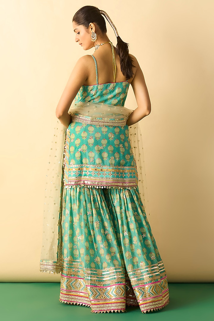 Aqua Cotton Silk Embroidered Wedding Sharara Set by GOPI VAID at Pernia's Pop Up Shop