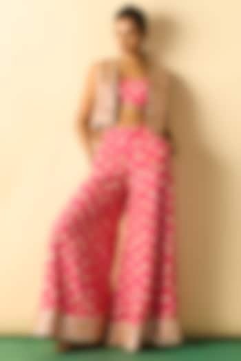 Pink Cotton Silk Foil Printed Palazzo Set by GOPI VAID at Pernia's Pop Up Shop