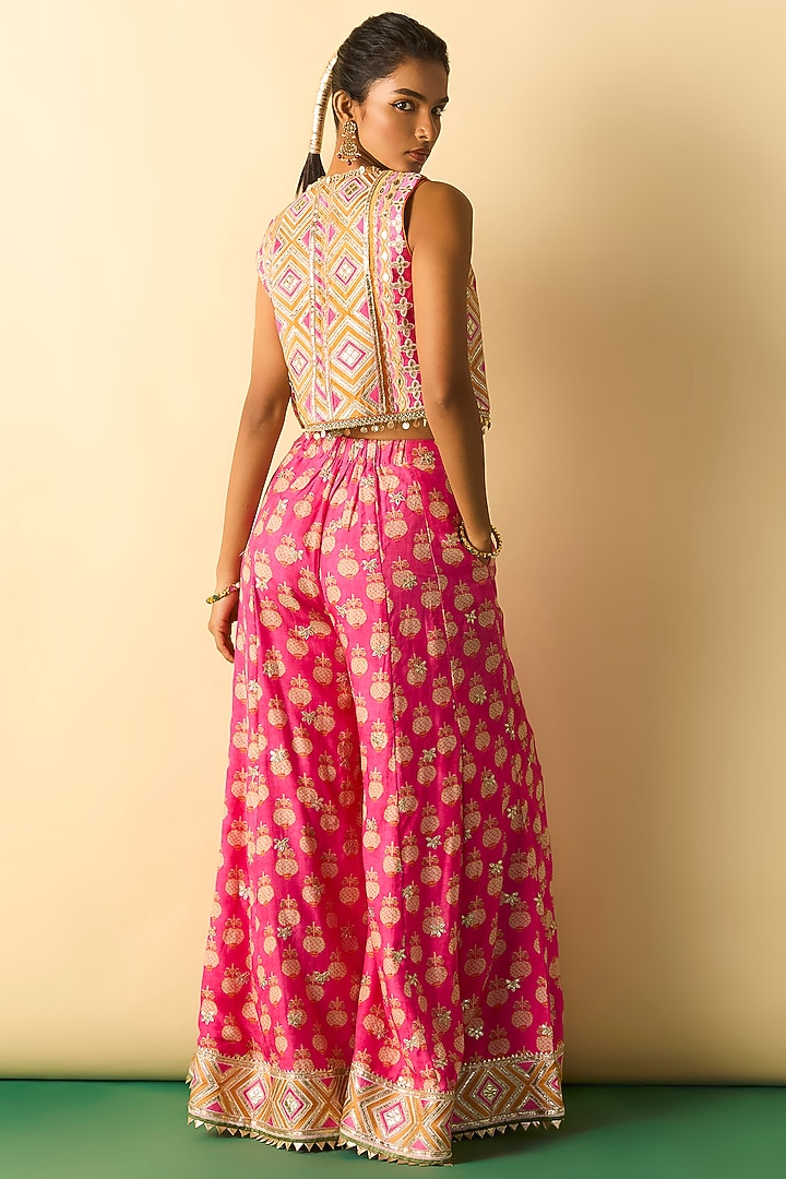 Pink Cotton Silk Foil Printed Palazzo Set by GOPI VAID at Pernia's Pop Up Shop