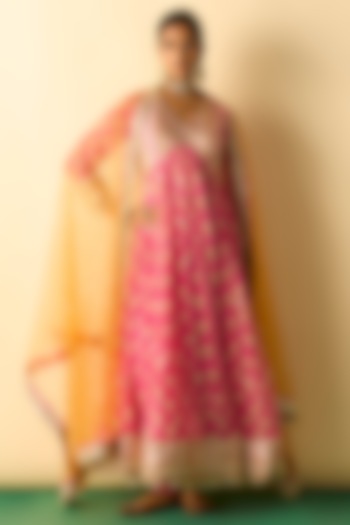 Pink Cotton Silk Embroidered Wedding Anarkali Set by GOPI VAID at Pernia's Pop Up Shop