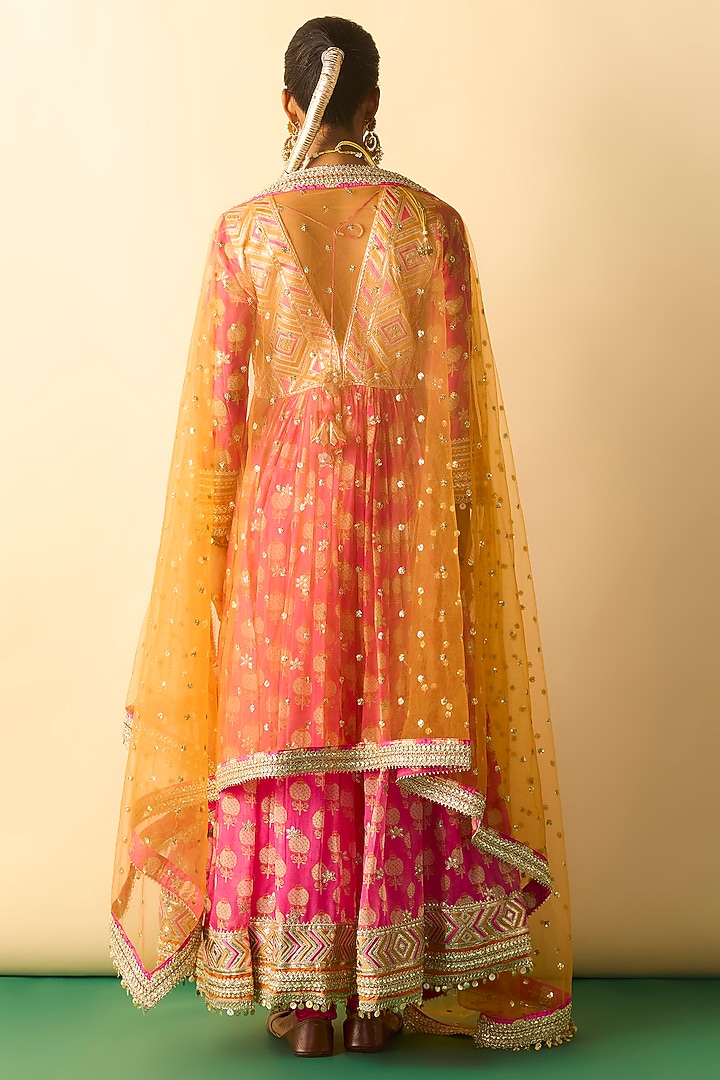 Pink Cotton Silk Embroidered Wedding Anarkali Set by GOPI VAID at Pernia's Pop Up Shop