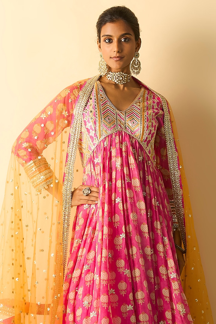 Pink Cotton Silk Embroidered Wedding Anarkali Set by GOPI VAID at Pernia's Pop Up Shop