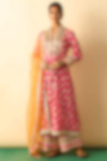 Pink Cotton Silk Embroidered Wedding Anarkali Set by GOPI VAID at Pernia's Pop Up Shop