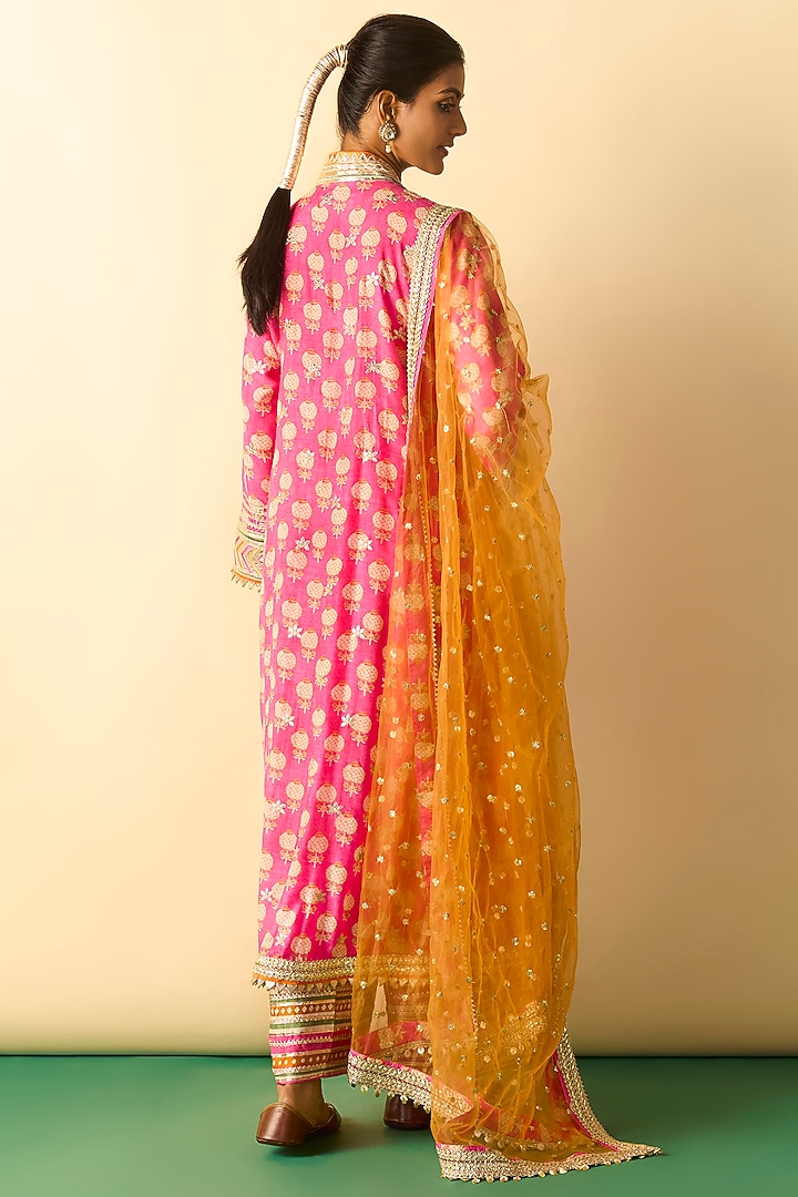 Pink Cotton Silk Embroidered Wedding Anarkali Set by GOPI VAID at Pernia's Pop Up Shop