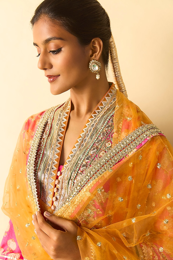 Pink Cotton Silk Embroidered Wedding Anarkali Set by GOPI VAID at Pernia's Pop Up Shop
