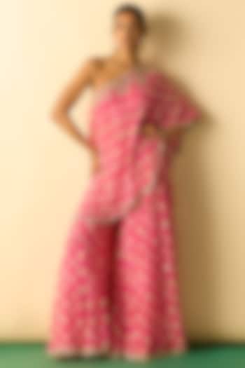 Pink Cotton Silk Embroidered One-Shoulder Tunic Set by GOPI VAID at Pernia's Pop Up Shop