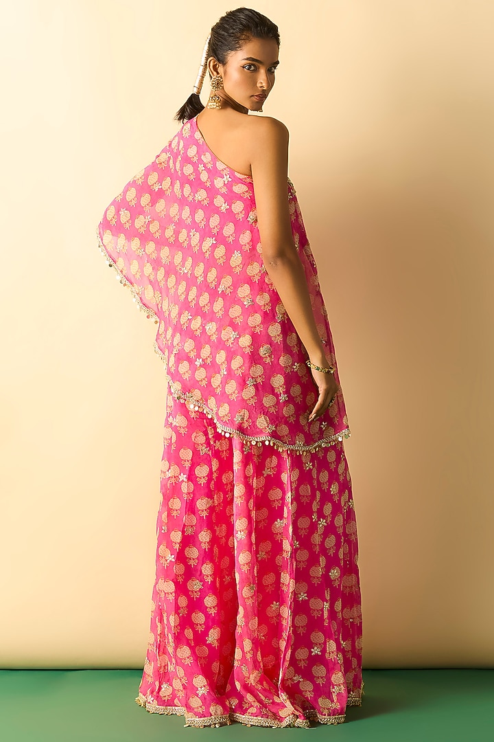 Pink Cotton Silk Embroidered One-Shoulder Tunic Set by GOPI VAID at Pernia's Pop Up Shop