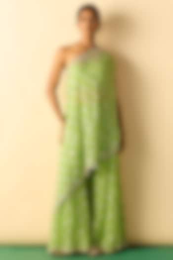 Lime Cotton Silk One-Shoulder Tunic Set by GOPI VAID at Pernia's Pop Up Shop