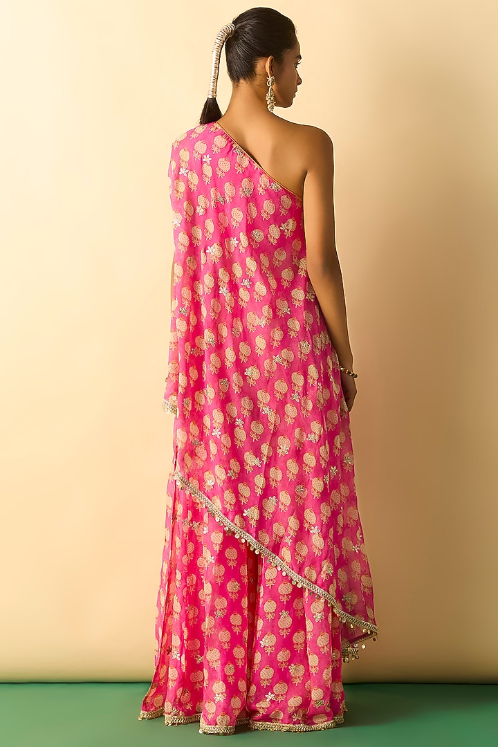 Pink Cotton Silk One-Shoulder Tunic Set by GOPI VAID at Pernia's Pop Up Shop