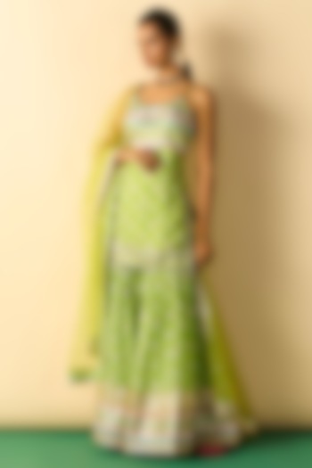 Lime Green Cotton Silk Printed Wedding Sharara Set by GOPI VAID at Pernia's Pop Up Shop