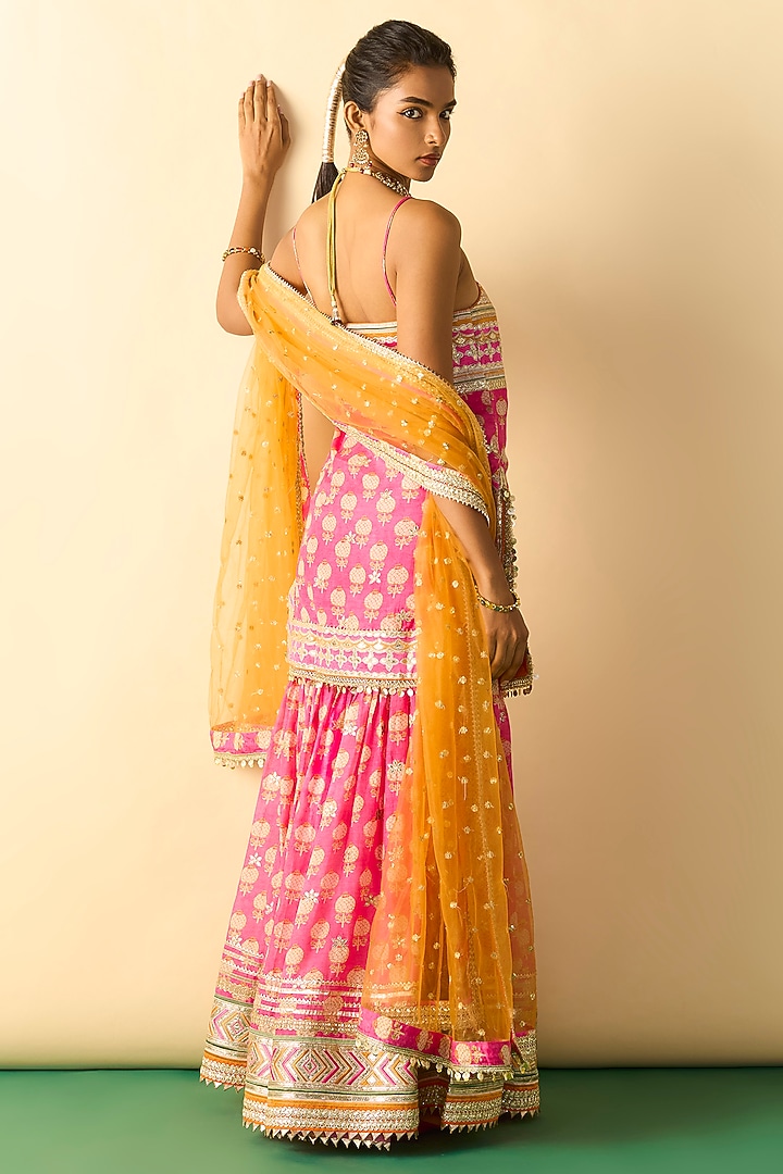 Pink Cotton Silk Printed Wedding Sharara Set by GOPI VAID at Pernia's Pop Up Shop