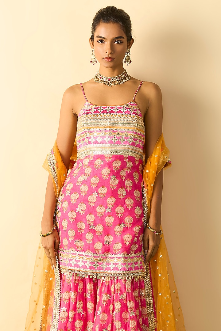 Pink Cotton Silk Printed Wedding Sharara Set by GOPI VAID at Pernia's Pop Up Shop