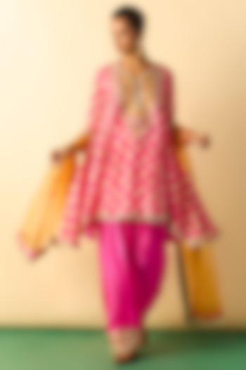 Pink Cotton Silk Embroidered High-Low Tunic Set by GOPI VAID at Pernia's Pop Up Shop