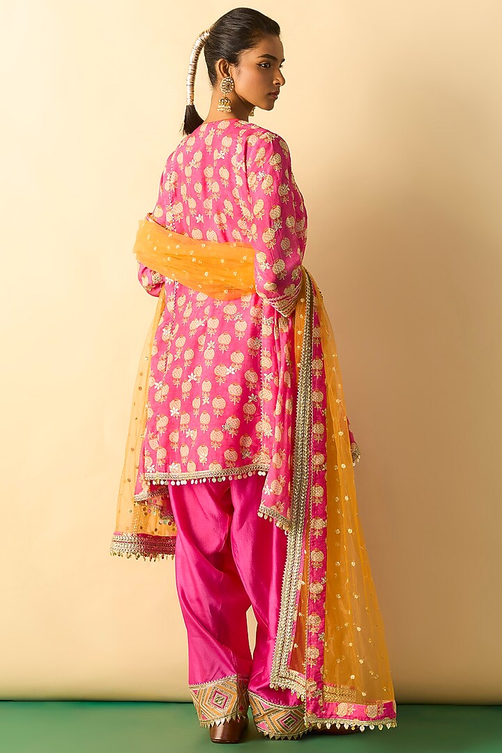 Pink Cotton Silk Embroidered High-Low Tunic Set by GOPI VAID at Pernia's Pop Up Shop