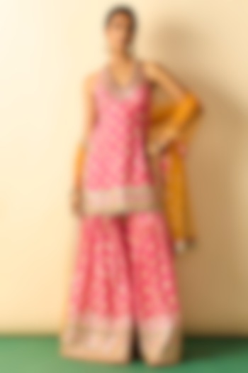 Pink Cotton Silk Boota Printed Wedding Sharara Set by GOPI VAID at Pernia's Pop Up Shop