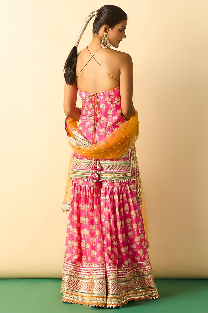 Pink Cotton Silk Boota Printed Wedding Sharara Set by GOPI VAID at Pernia's Pop Up Shop