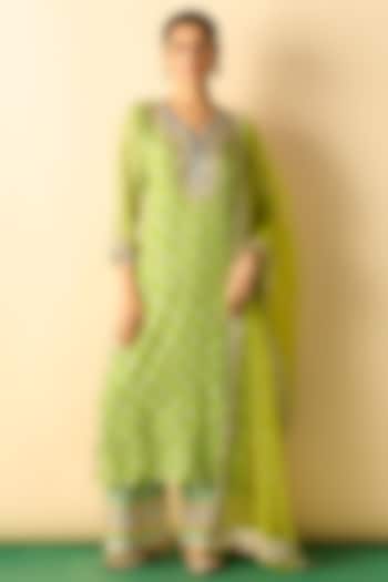 Lime Green Cotton Silk Boota Printed Kurta Set by GOPI VAID at Pernia's Pop Up Shop