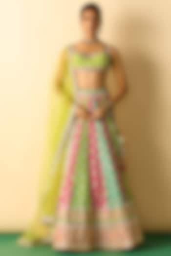 Multi-Colored Cotton Silk Block Printed Wedding Lehenga Set by GOPI VAID at Pernia's Pop Up Shop