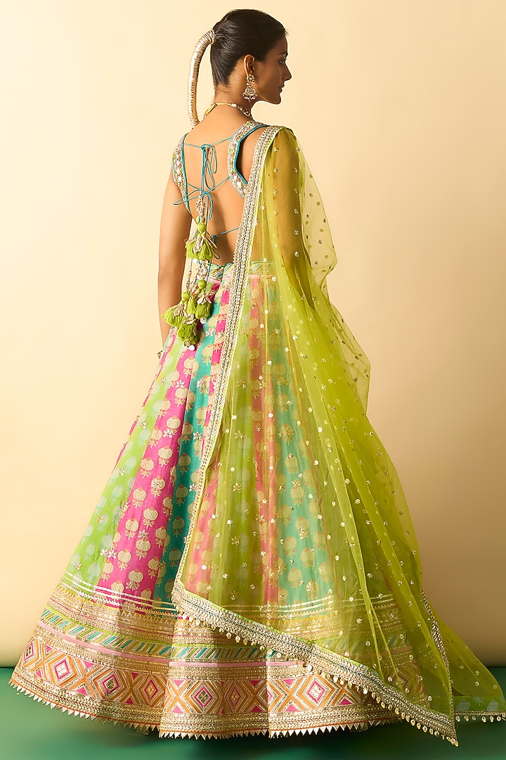 Multi-Colored Cotton Silk Block Printed Wedding Lehenga Set by GOPI VAID at Pernia's Pop Up Shop