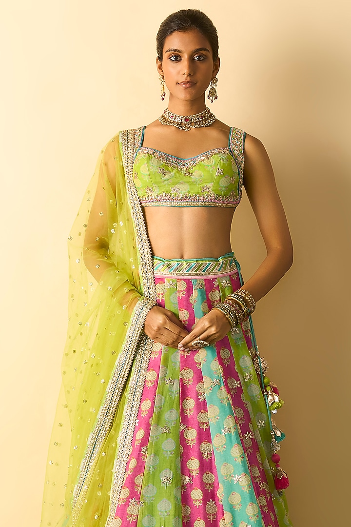 Multi-Colored Cotton Silk Block Printed Wedding Lehenga Set by GOPI VAID at Pernia's Pop Up Shop