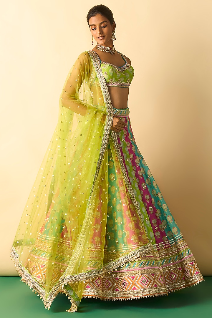 Multi-Colored Cotton Silk Block Printed Wedding Lehenga Set by GOPI VAID at Pernia's Pop Up Shop