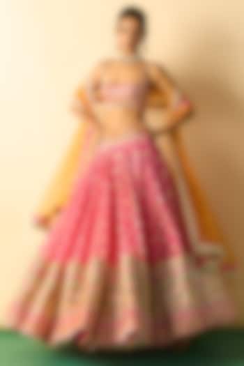 Pink Viscose Micro-Dot Printed Wedding Lehenga Set by GOPI VAID at Pernia's Pop Up Shop